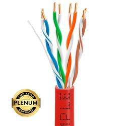 Picture of WaveNet 4007-N 1000 ft. 24AWG 350MHz UTP 4 Pair Solid Bare Copper Cat5e Plenum Ethernet Cable, Red