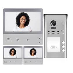 Picture of 2Easy Video Intercom System 5008-N 7 in. 170 deg Camera Unit 2 Wire Connection Three LCD Touch Monitors Video Intercom Entry 3 Apartments Wi-Fi Audio & Video Doorbell Intercom Kit