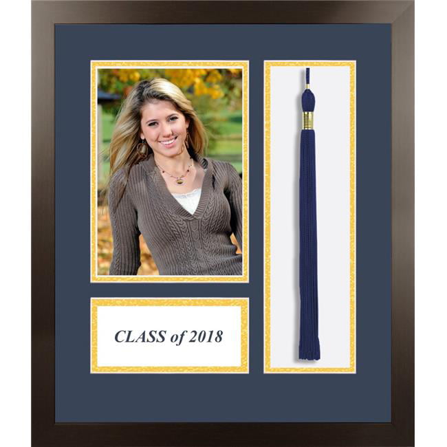 ACFMESNG18 2018 Academic Espresso Photo Frame, Navy & Gold Matting with Tassel Opening 5 x 7 in. Photo Opening
