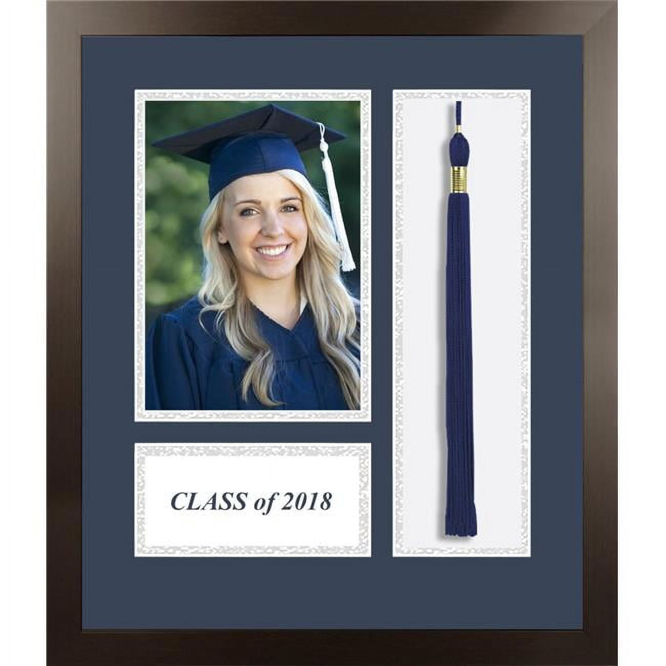 ACFMESNS18 2018 Academic Espresso Photo Frame, Navy & Silver Matting with Tassel Opening 5 x 7 in. Photo Opening