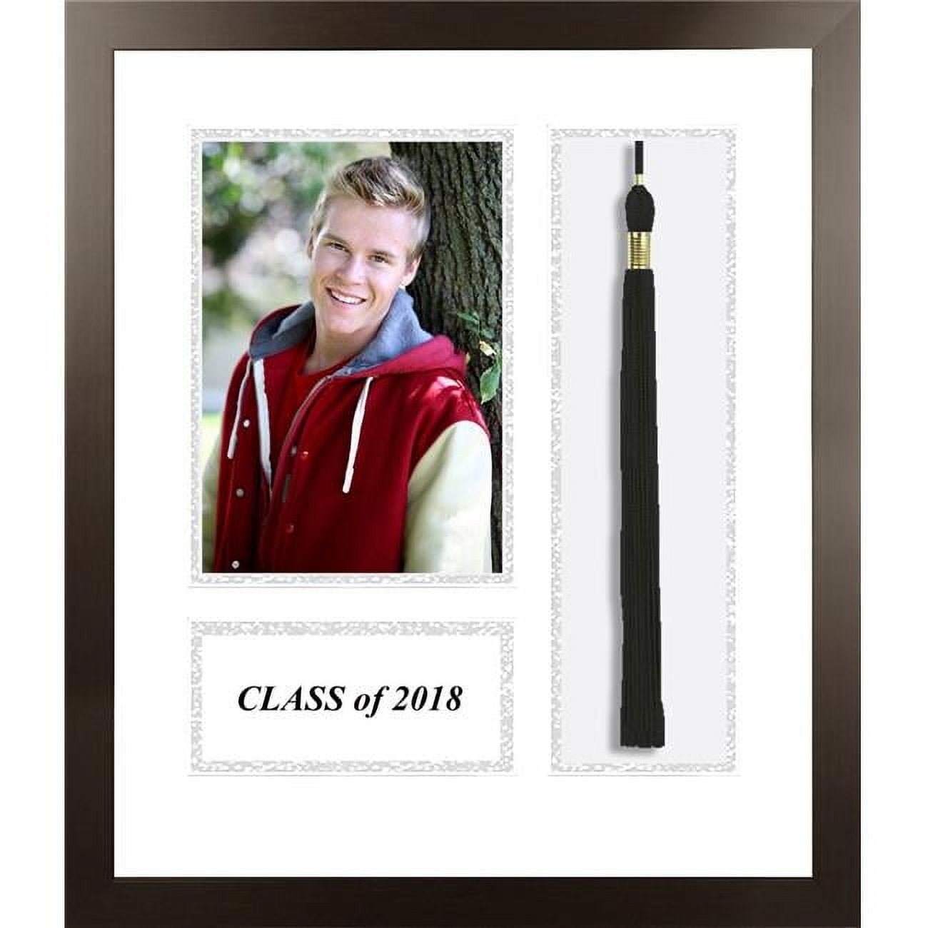 ACFMESWS18 2018 Academic Espresso Photo Frame, White & Silver Matting with Tassel Opening 5 x 7 in. Photo Opening