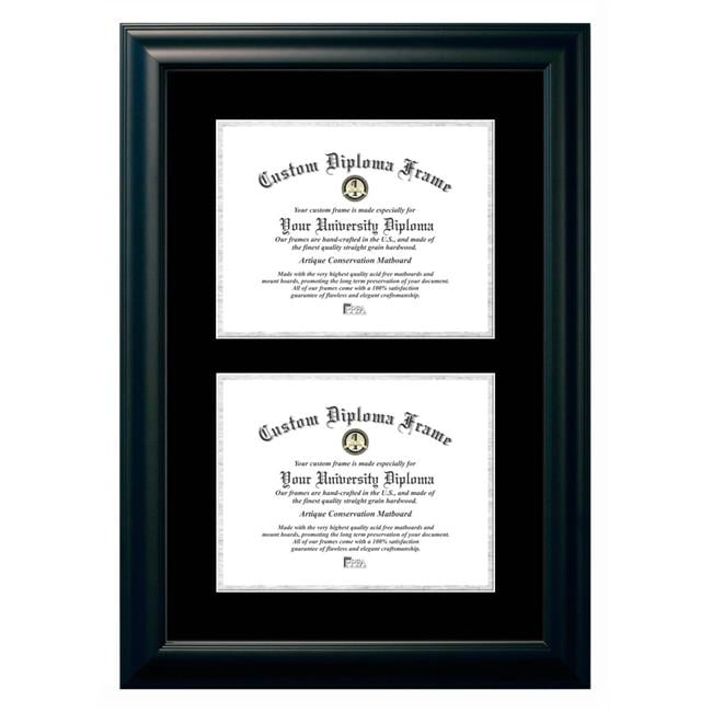 8.5 x 11 in. Double Degree Satin Black Certificate Frame with Black & Silver Mats