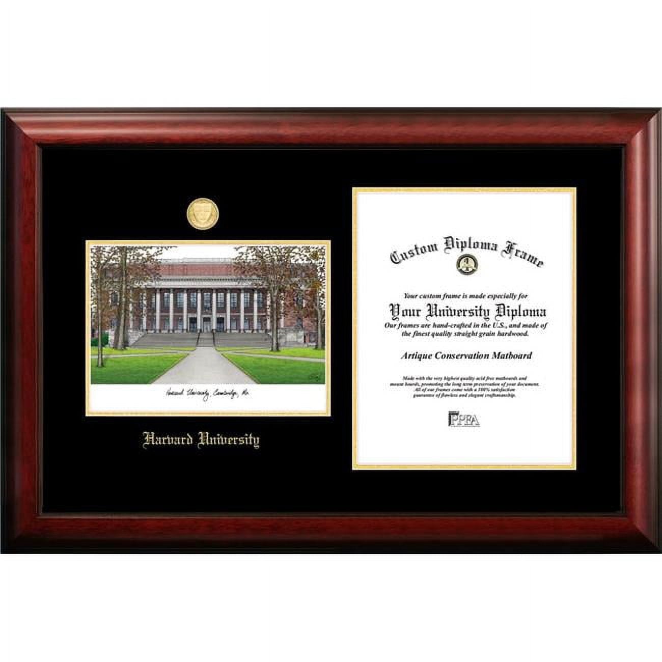 14 x 11 in. Harvard University Gold Embossed Diploma Satin Mahogany Frame with Lithograph