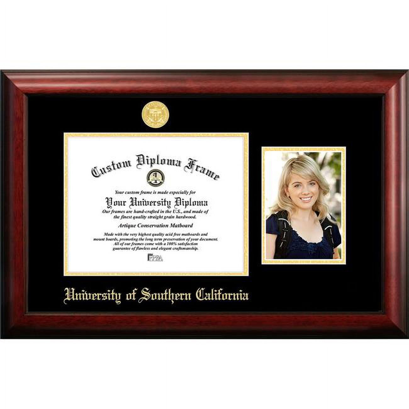 CA940PGED-1185 11 x 8.5 in. University of Southern California Gold Embossed Diploma Frame with 5 x 7 in. Portrait - Satin Mahogany