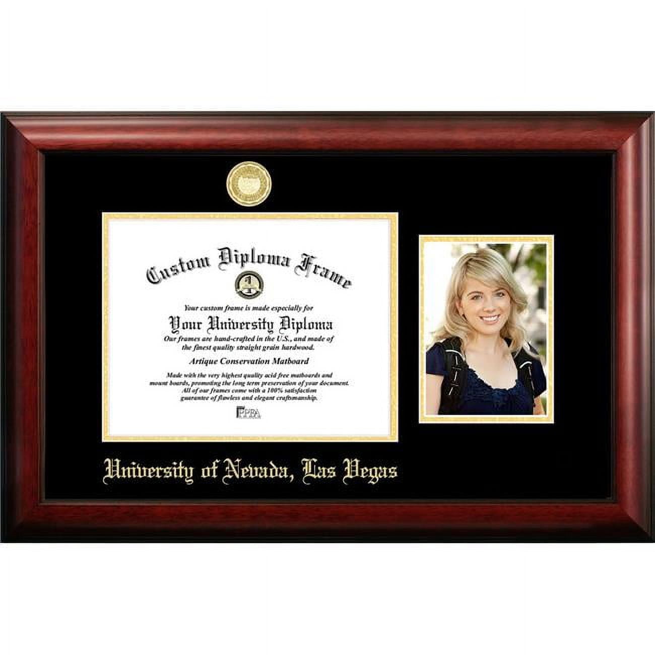 NV995PGED-1185 11 x 8.5 in. University of Nevada, Las Vegas Gold Embossed Diploma Frame with 5 x 7 in. Portrait - Satin Mahogany