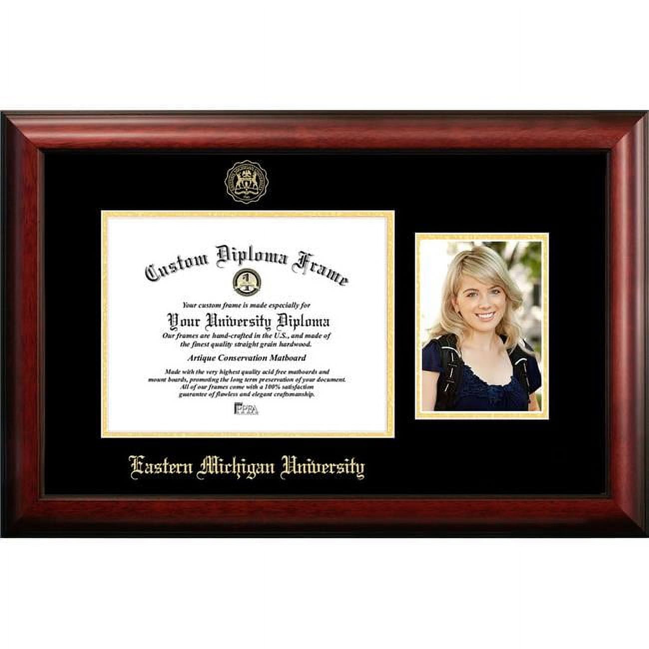 MI995PGED-108 10 x 8 in. Eastern Michigan University Gold Embossed Diploma Frame with 5 x 7 in. Portrait - Satin Mahogany