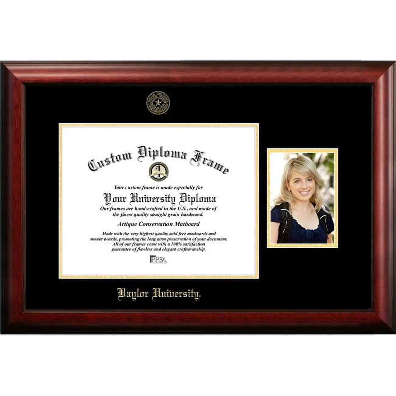 TX955PGED-1411 14 x 11 in. Baylor University Gold Embossed Diploma Frame with 5 x 7 in. Portrait - Satin Mahogany