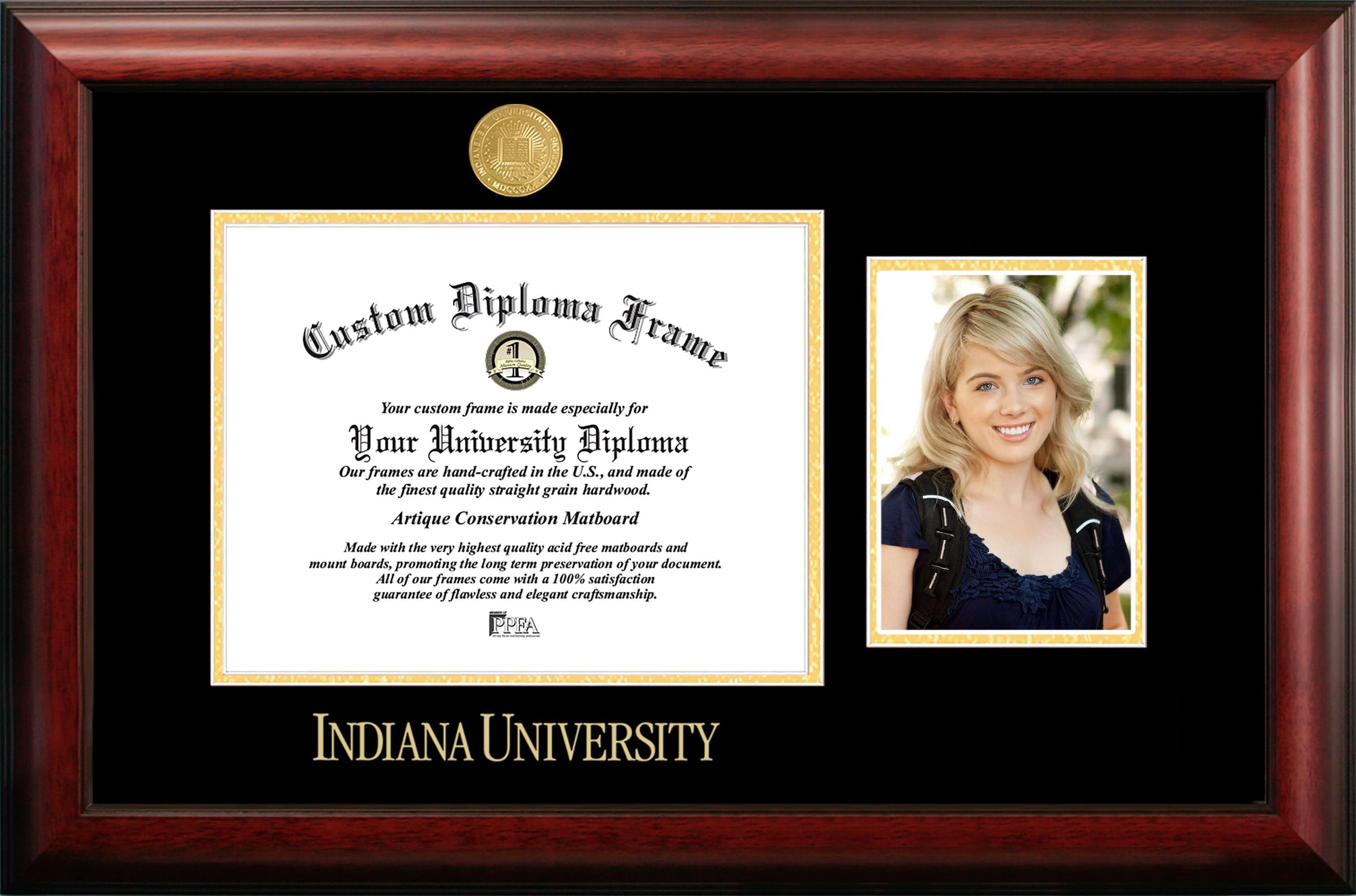 11 x 8.5 in. Indiana University Bloomington Gold Embossed Diploma Frame with 5 x 7 in. Portrait - Satin Mahogany