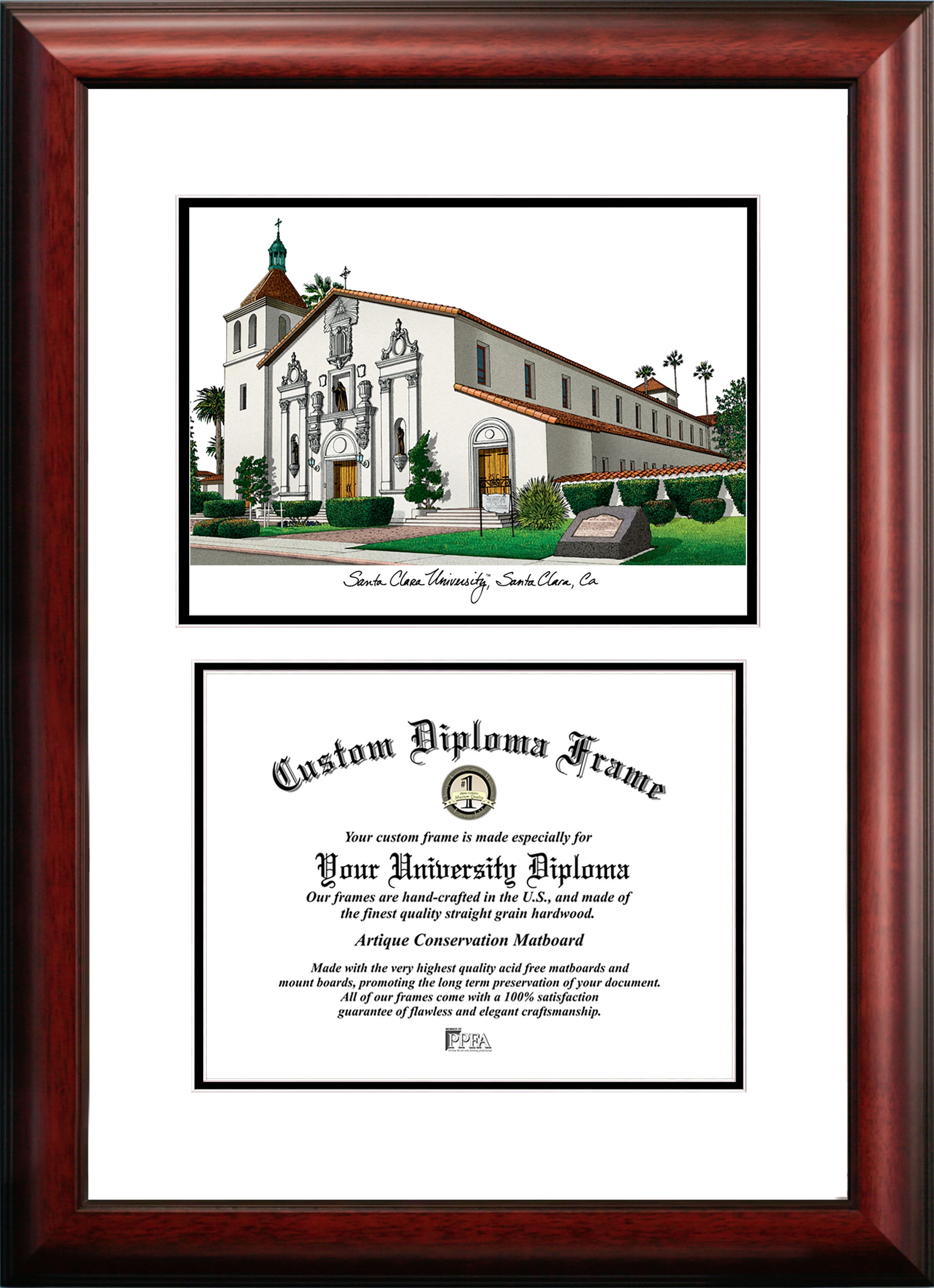 CA930V-108 10 x 8 in. Santa Clara University Scholar Diploma Frame - Satin Mahogany