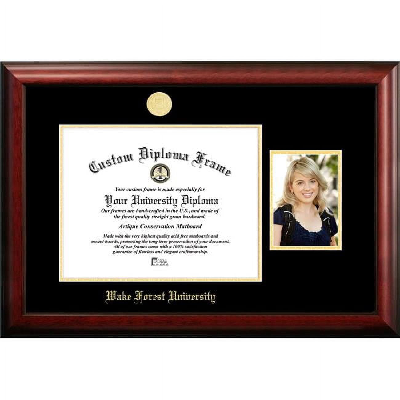 NC991PGED-1411 14 x 11 in. Wake Forest University Gold Embossed Diploma Frame with 5 x 7 in. Portrait - Satin Mahogany