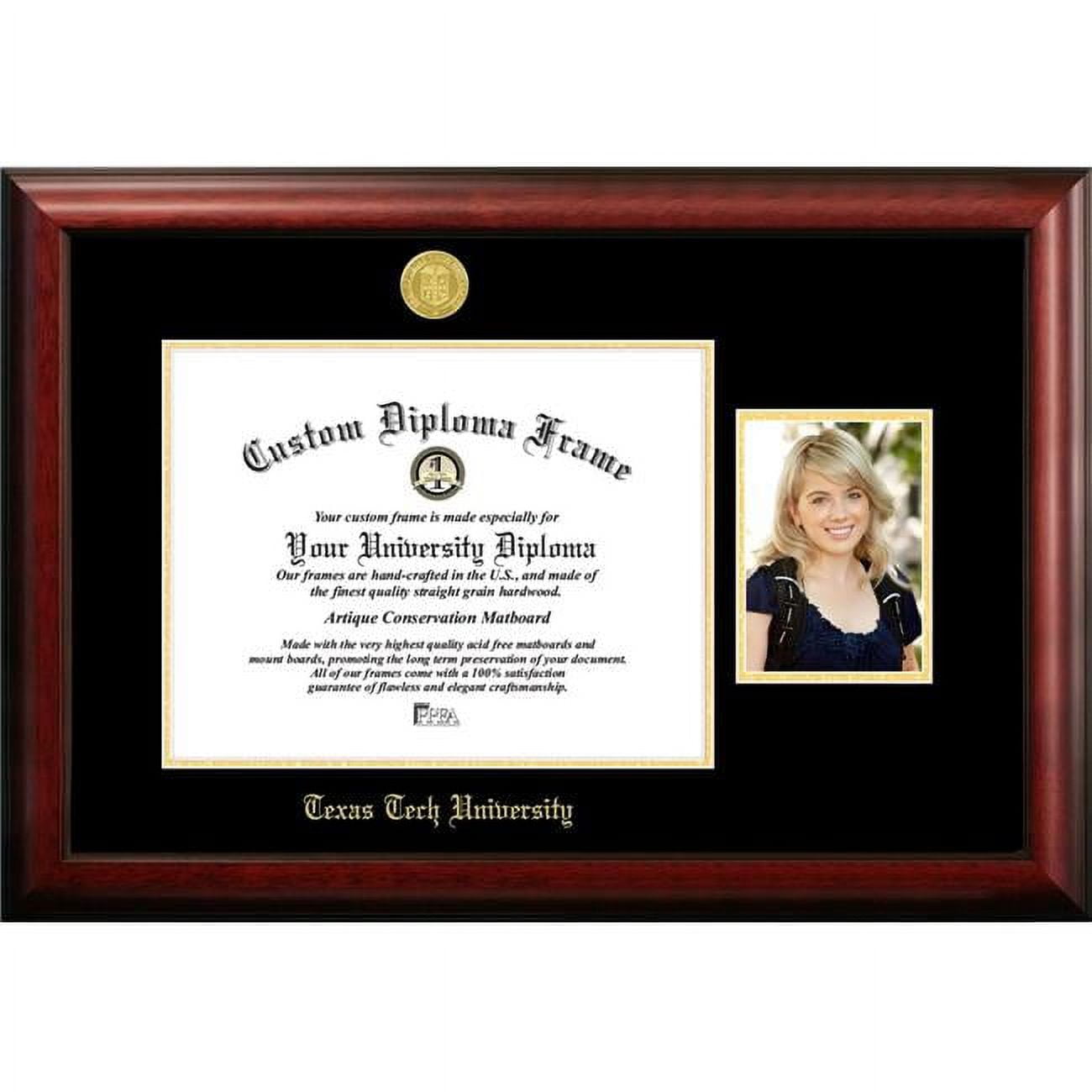 TX960PGED-1411 14 x 11 in. Texas Tech University Gold Embossed Diploma Frame with 5 x 7 in. Portrait - Satin Mahogany