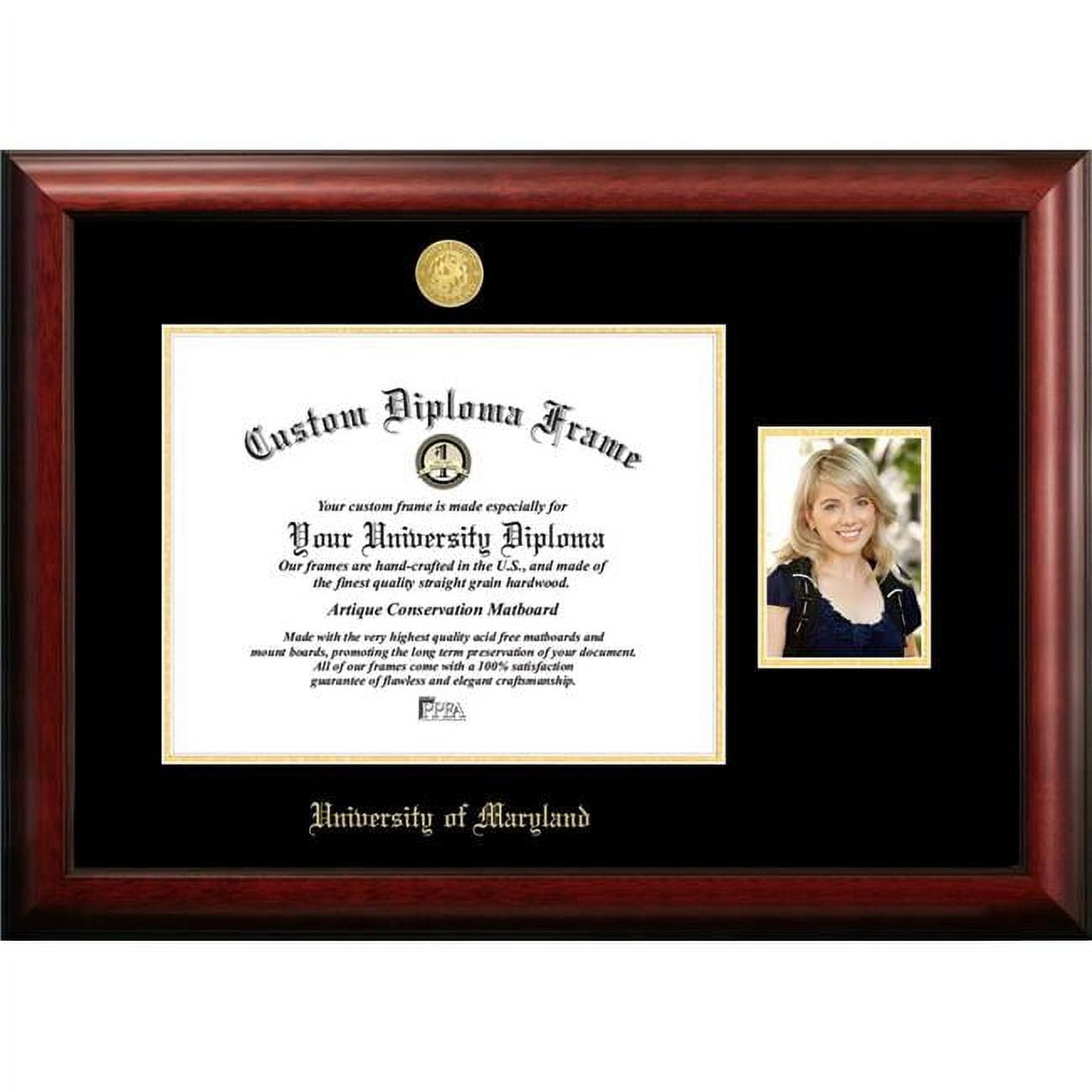 MD998PGED-1713 17 x 13 in. University of Maryland Gold Embossed Diploma Frame with 5 x 7 in. Portrait - Satin Mahogany
