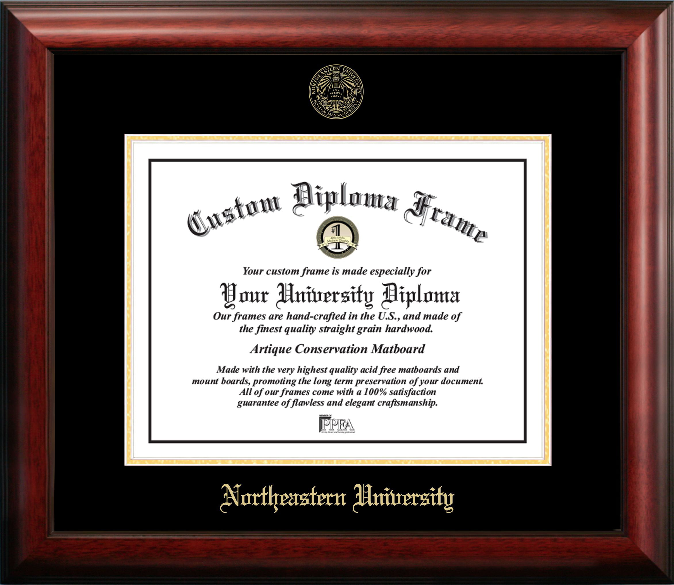 14 x 11 in. Northeastern University Gold Embossed Diploma Frame - Satin Mahogany