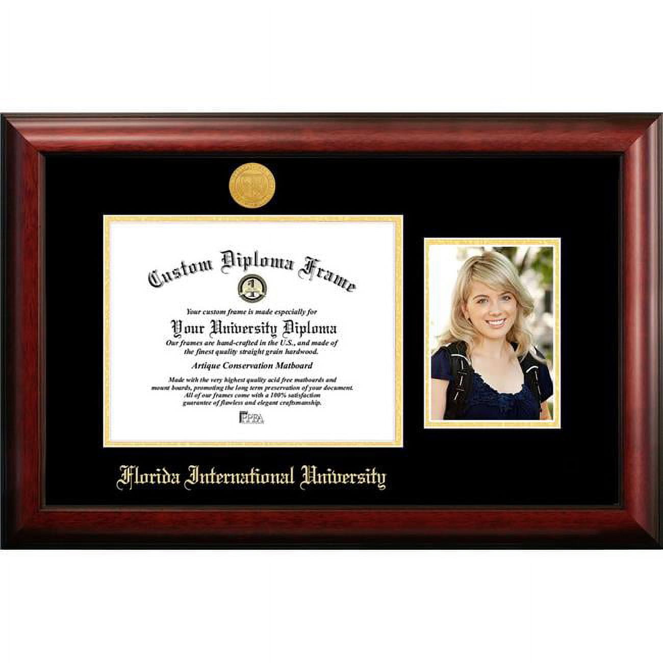 Picture of Campus Images FL984PGED-1185 11 x 8.5 in. Florida International University Gold Embossed Diploma Frame with 5 x 7 in. Portrait - Satin Mahogany