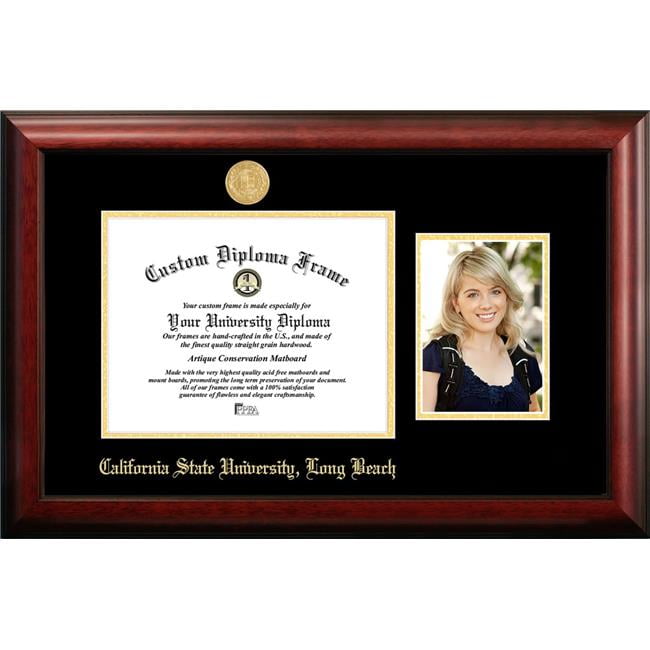 CA923PGED-1185 11 x 8.5 in. Cal State Long Beach Gold Embossed Diploma Frame with 5 x 7 in. Portrait - Satin Mahogany