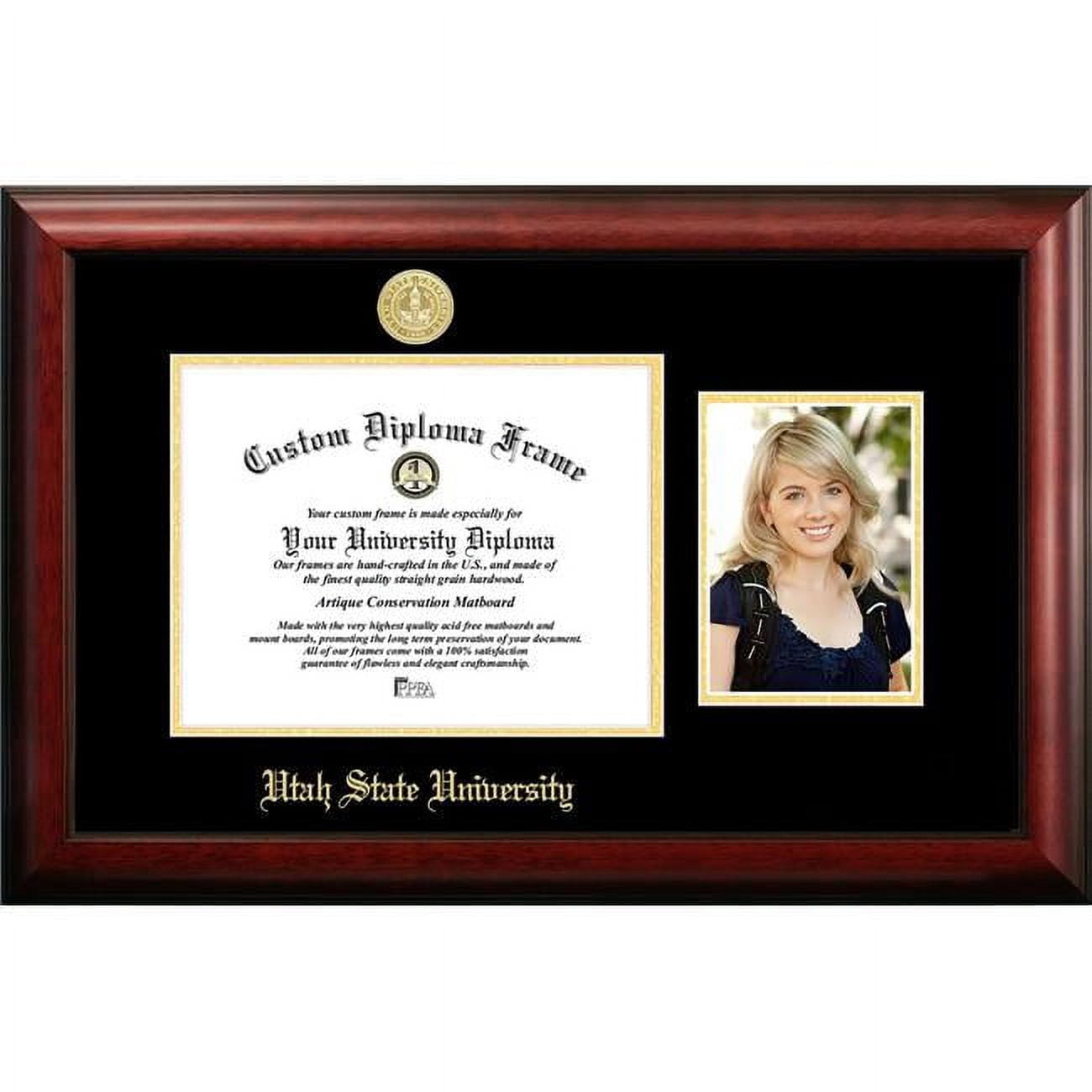 UT997PGED-1185 11 x 8.5 in. Utah State University Gold Embossed Diploma Frame with 5 x 7 in. Portrait - Satin Mahogany