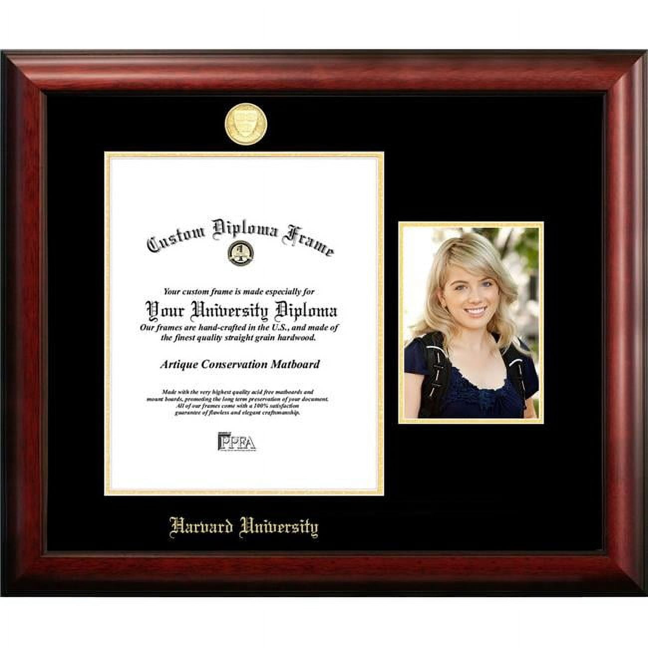 MA992PGED-1114 11 x 14 in. Harvard University Gold Embossed Diploma Frame with 5 x 7 in. Portrait - Satin Mahogany