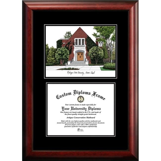 MI990D-1185 8.5 x 11 in. Michigan State University Alumni Chapel Diplomate Diploma Satin Mahogany Frame