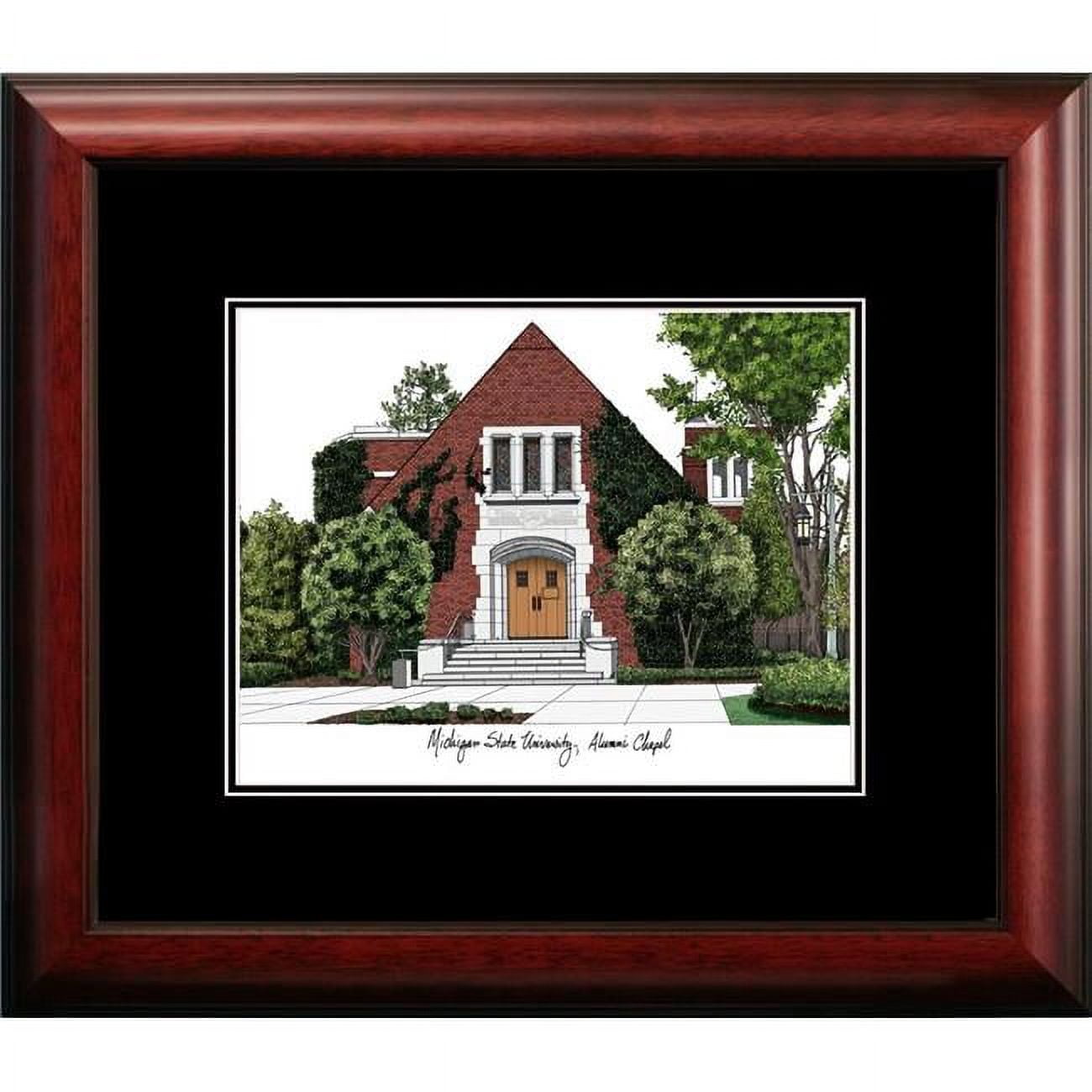 MI990A 14 x 18 in. Michigan State University Alumni Chapel Academic Satin Mahogany Framed Lithograph
