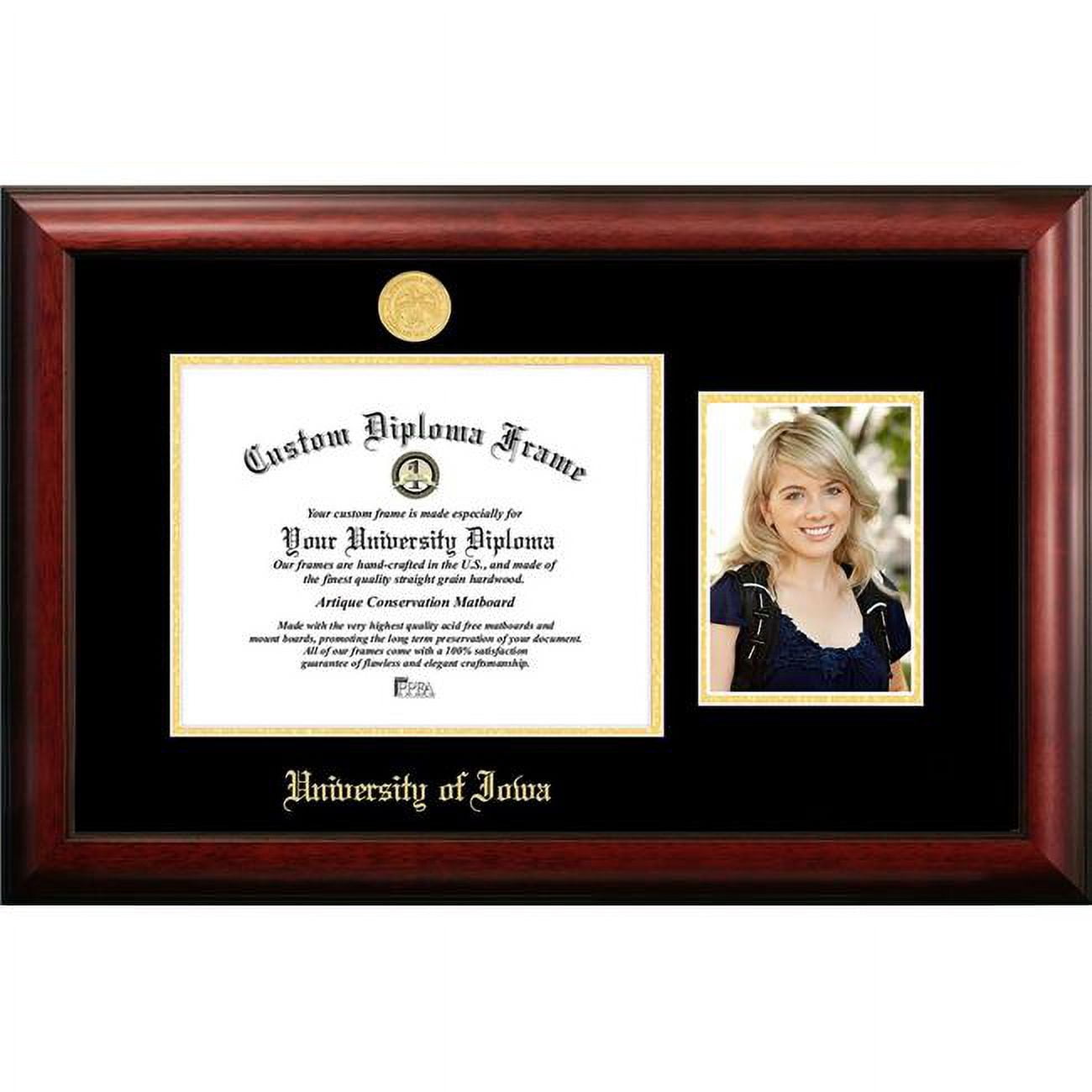 Picture of Campus Images IA995PGED-1185 8.5 x 11 in. University of Iowa Gold Embossed Diploma Satin Mahogany Frame with 5 x 7 in. Portrait
