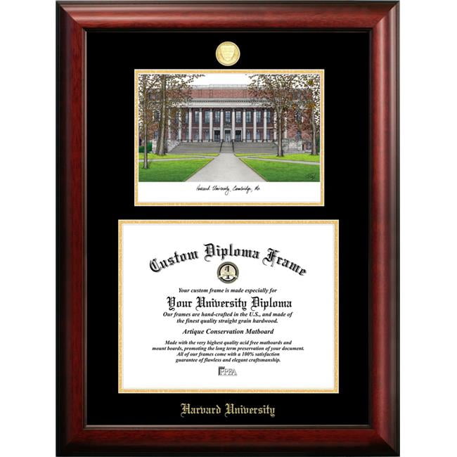 11 x 14 in. Harvard University Gold Embossed Diploma Satin Mahogany Frame with Lithograph