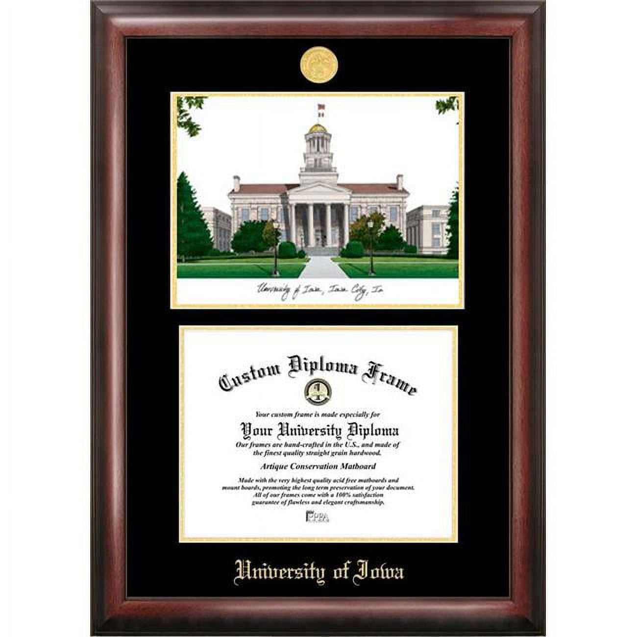 Picture of Campus Images IA995LGED-1185 8.5 x 11 in. University of Iowa Gold Embossed Diploma Satin Mahogany Frame with Lithograph