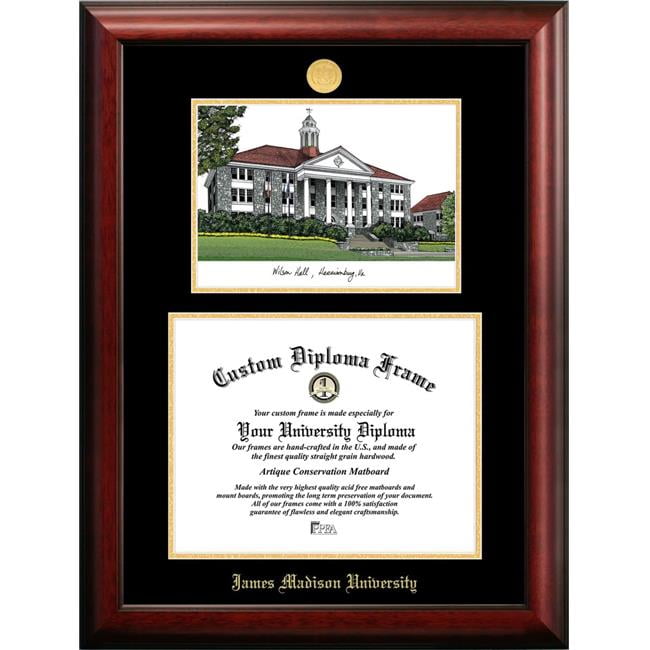 12 x 16 in. James Madison University Gold Embossed Diploma Satin Mahogany Frame