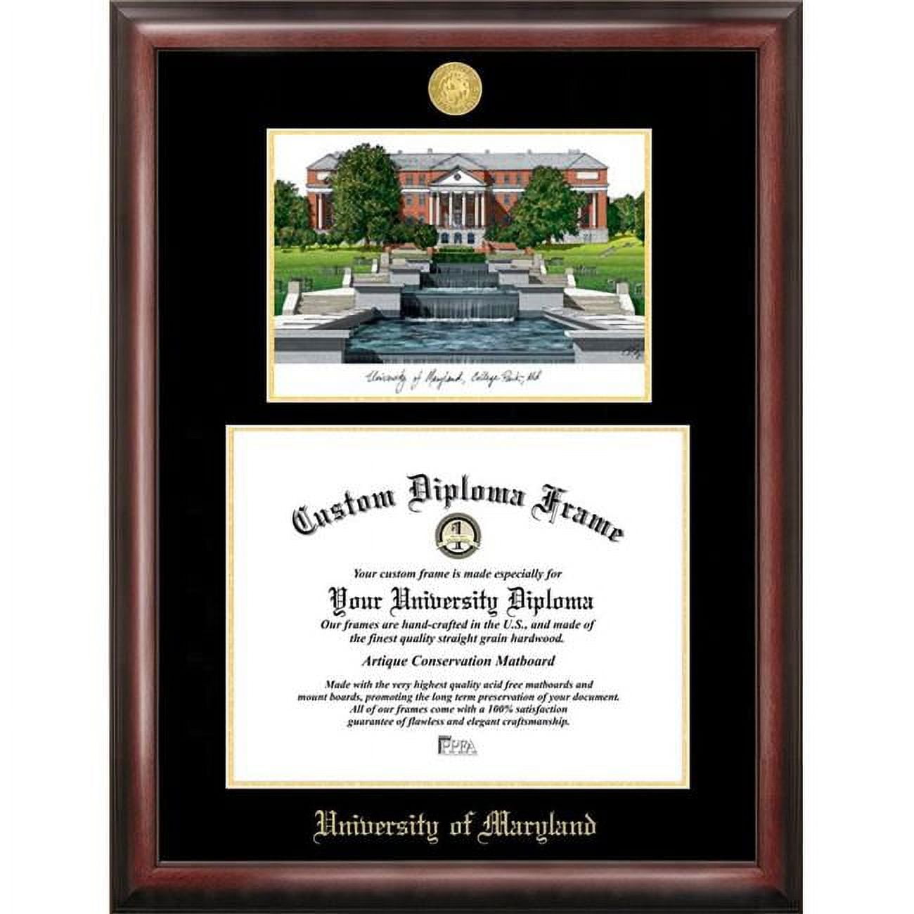 MD998LGED-1713 13 x 17 in. University of Maryland Gold Embossed Diploma Satin Mahogany Frame with Lithograph