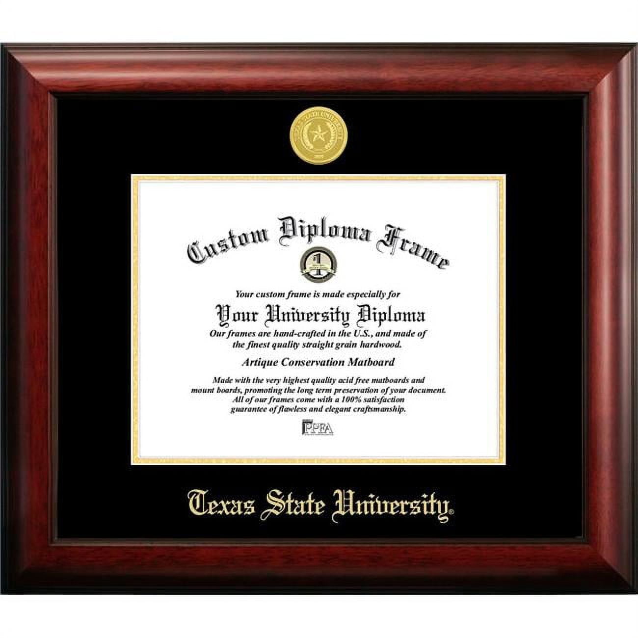 11 x 14 in. Texas State, San Marcos Gold Embossed Diploma Satin Mahogany Frame