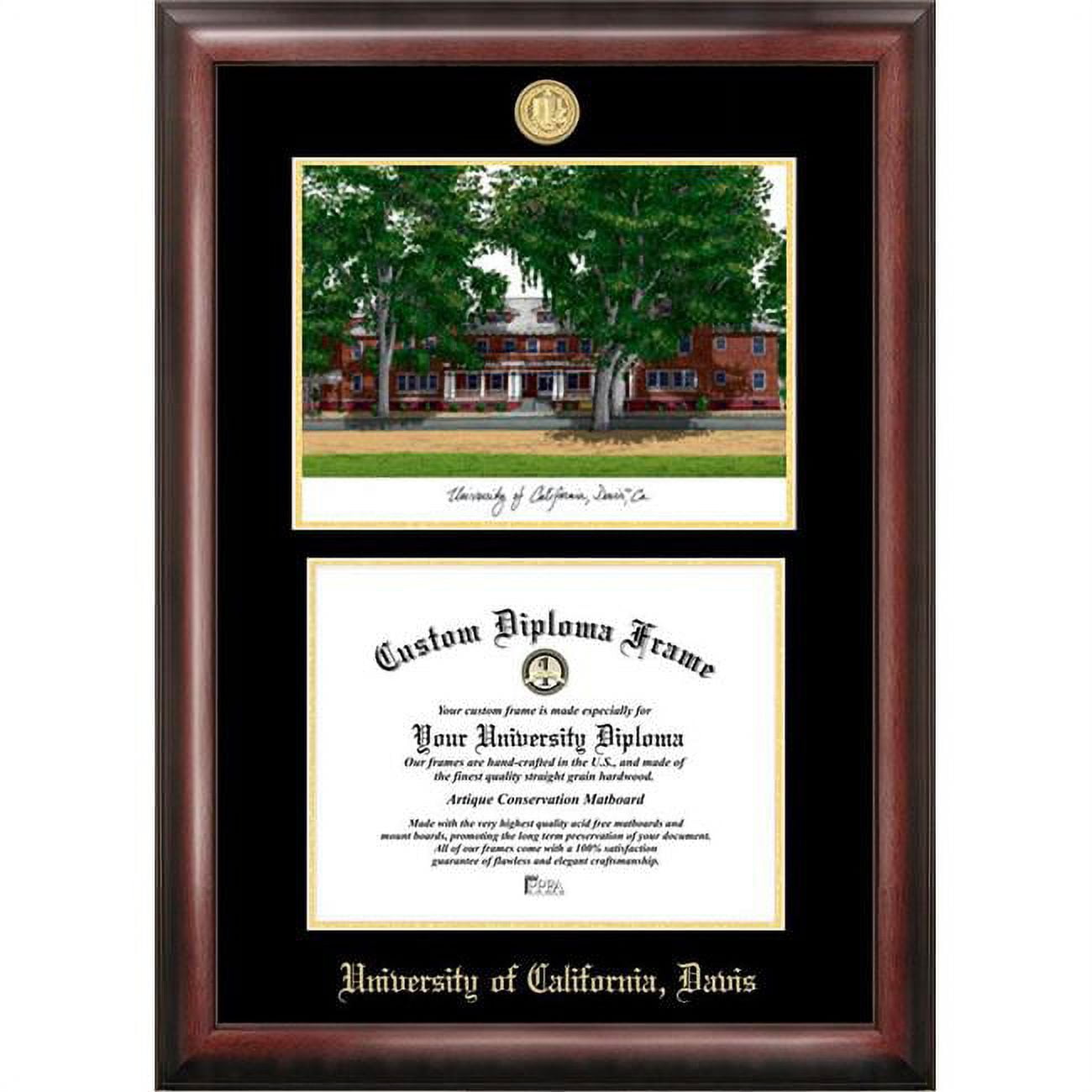 CA942LGED-1185 8.5 x 11 in. University of California, Davis Gold Embossed Diploma Satin Mahogany Frame with Lithograph