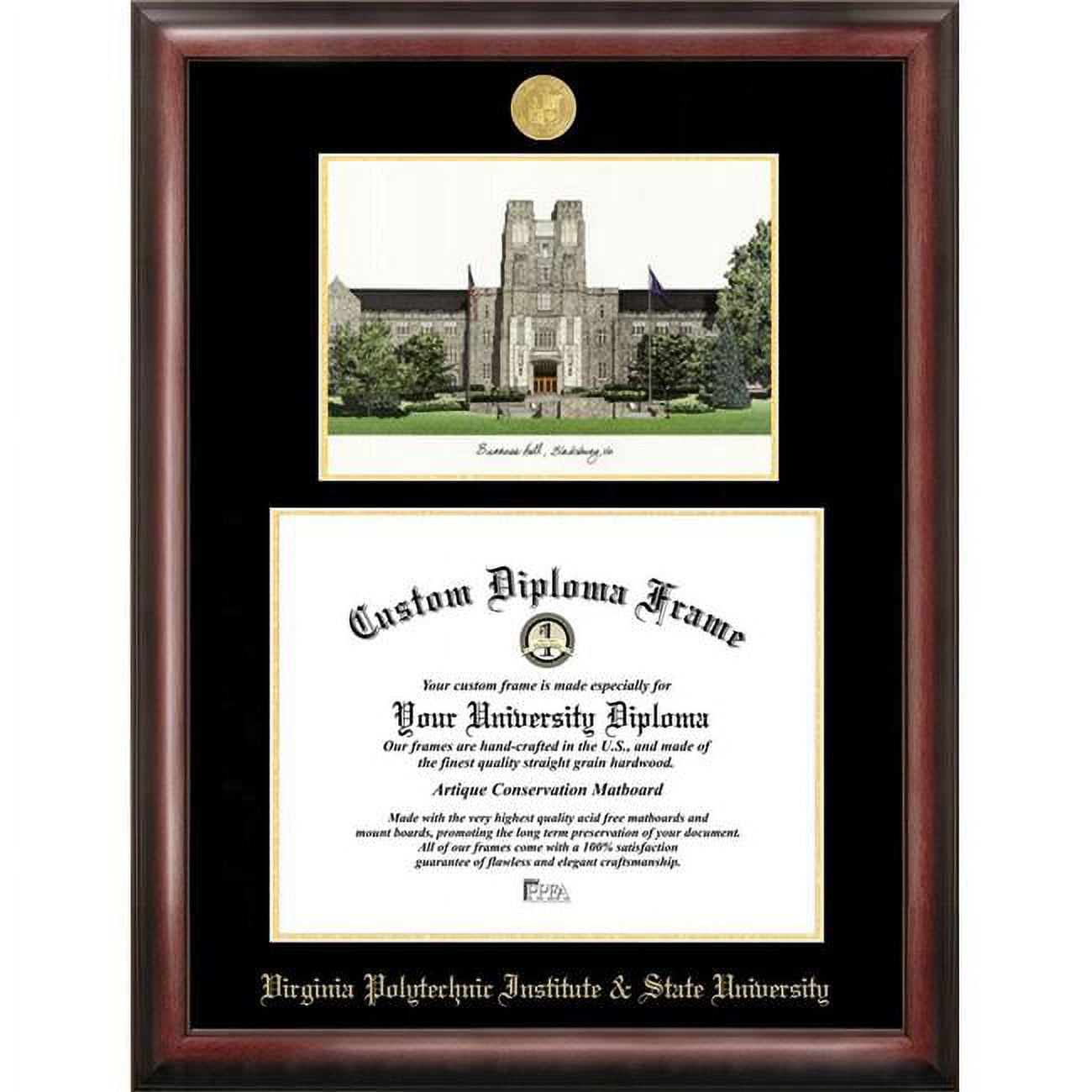 13.5 x 15.5 in. Virginia Tech Gold Embossed Diploma Satin Mahogany Frame with Lithograph