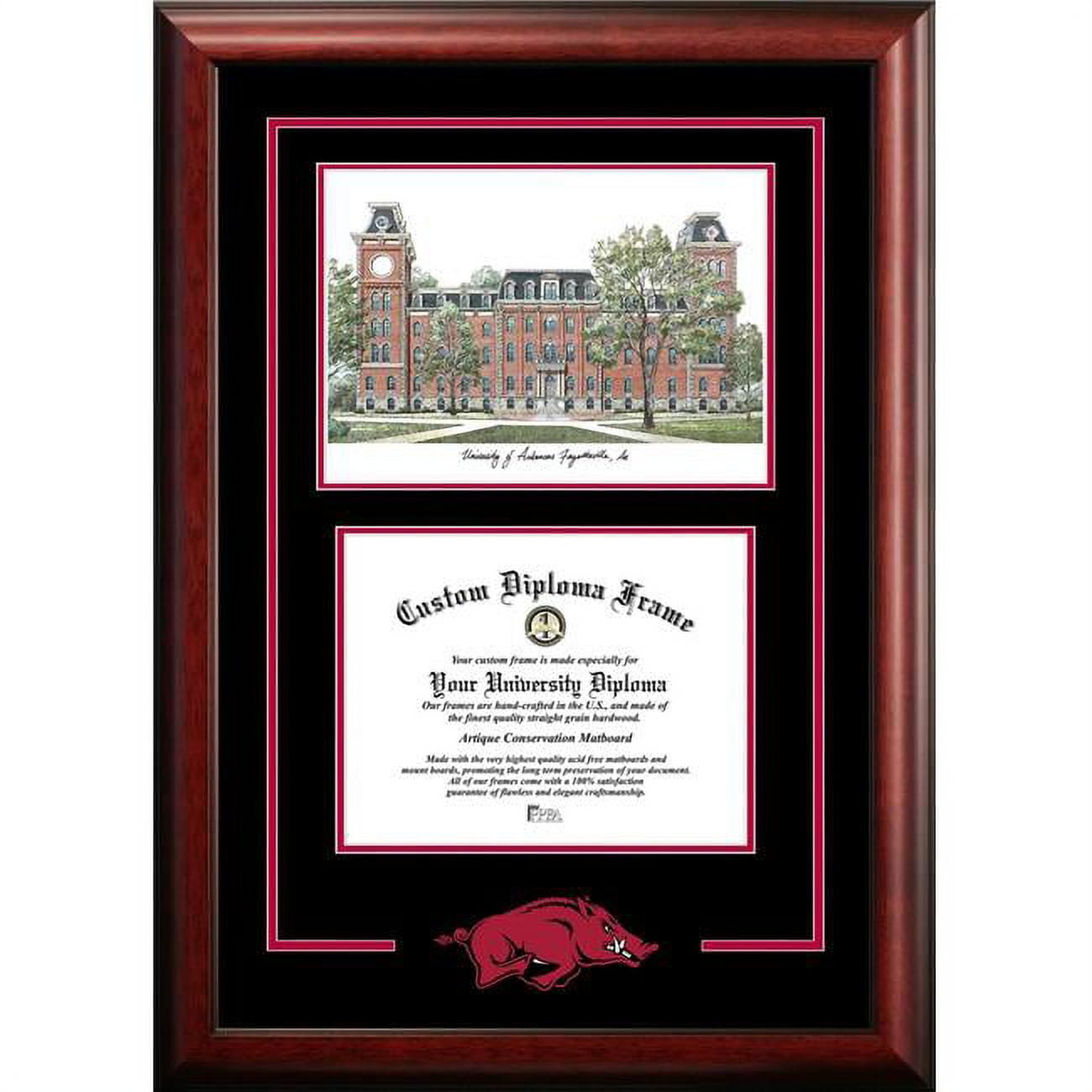 Picture of Campus Images AR999SG-1185 8.5 x 11 in. University of Arkansas Spirit Graduate Diploma Satin Mahogany Frame with Lithograph