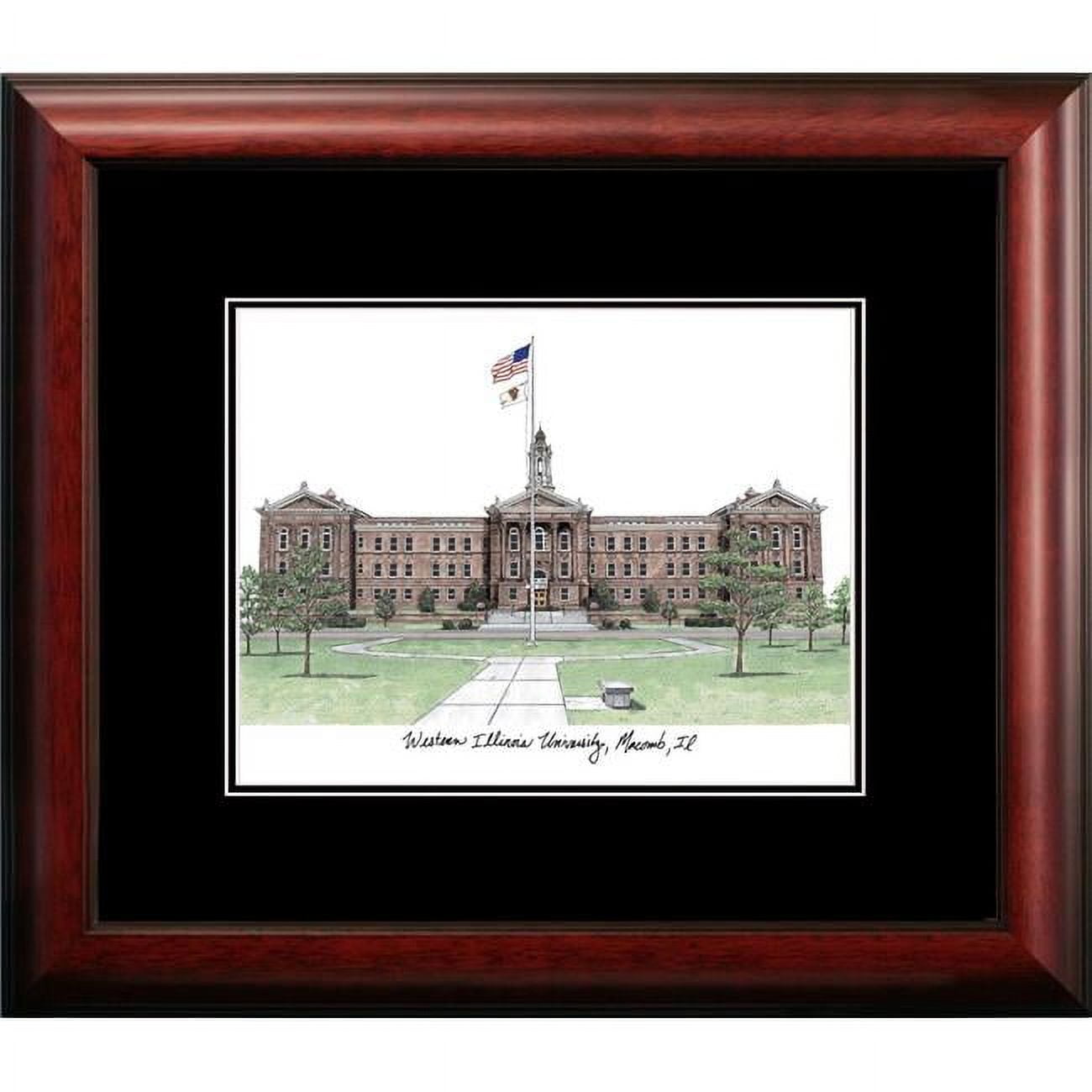 IL978A 18 x 14 in. Western Illinois University Academic Framed Lithograph - Satin Mahogany