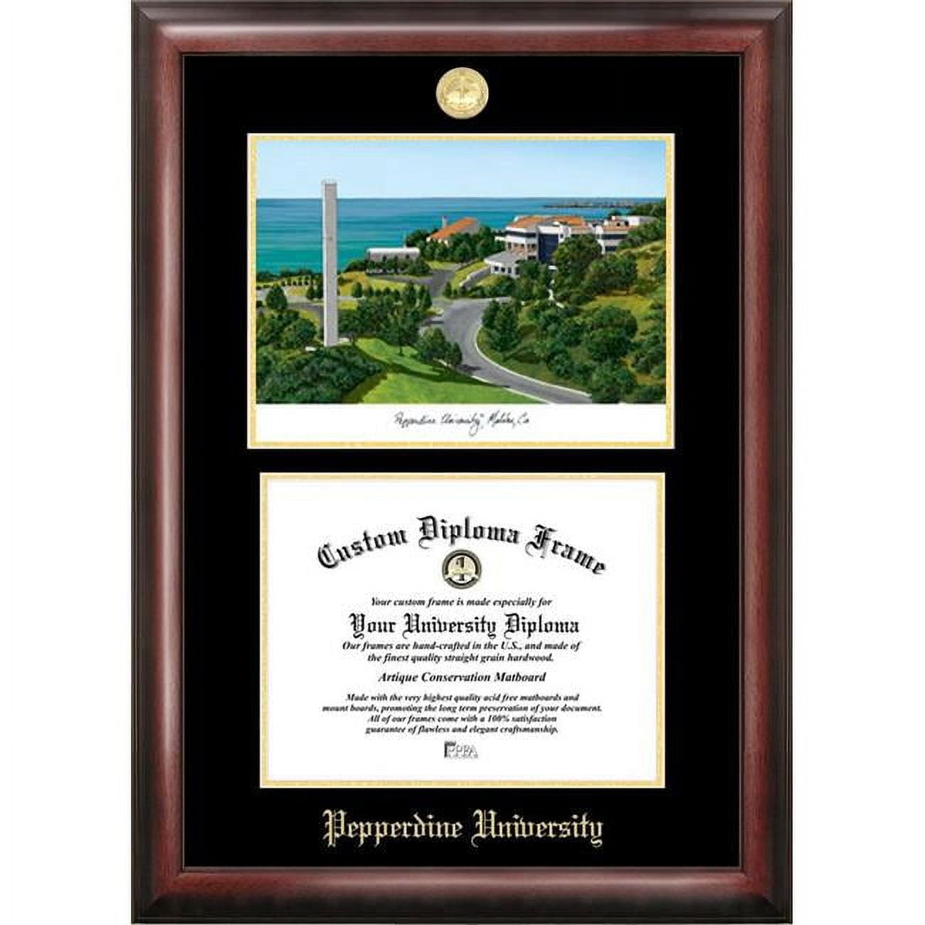 CA944LGED-1411 14 x 11 in. Pepperdine University Gold Embossed Diploma Frame with Lithograph - Satin Mahogany