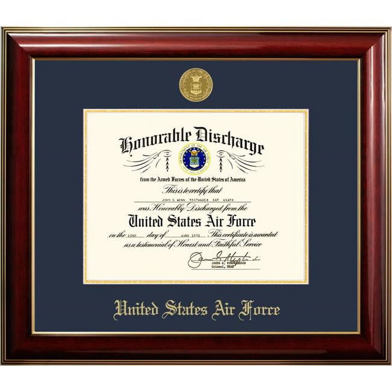 Picture of Campus Images AFDCL001 8.5 x 11 in. Patriot Frames Air Force Discharge Classic Mahogany Frame with Gold Medallion