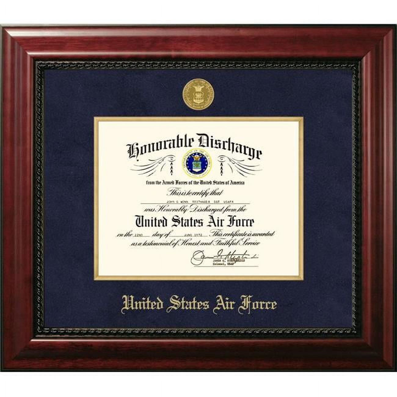 Picture of Campus Images AFDEXGF001 8.5 x 11 in. Patriot Frames Air Force Discharge Executive Mahogany Frame with Gold Medallion & gold Filet