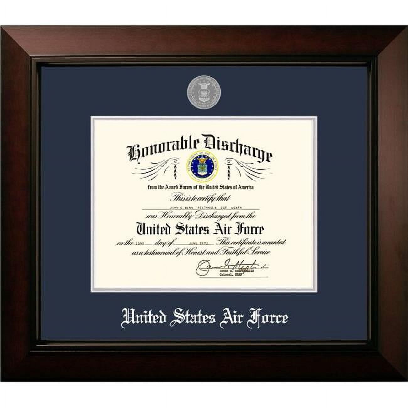 Patriot Frames Air Force Discharge Legacy Black Cherry Satin Frame with Silver Medallion - - 8.5 x 11 in.