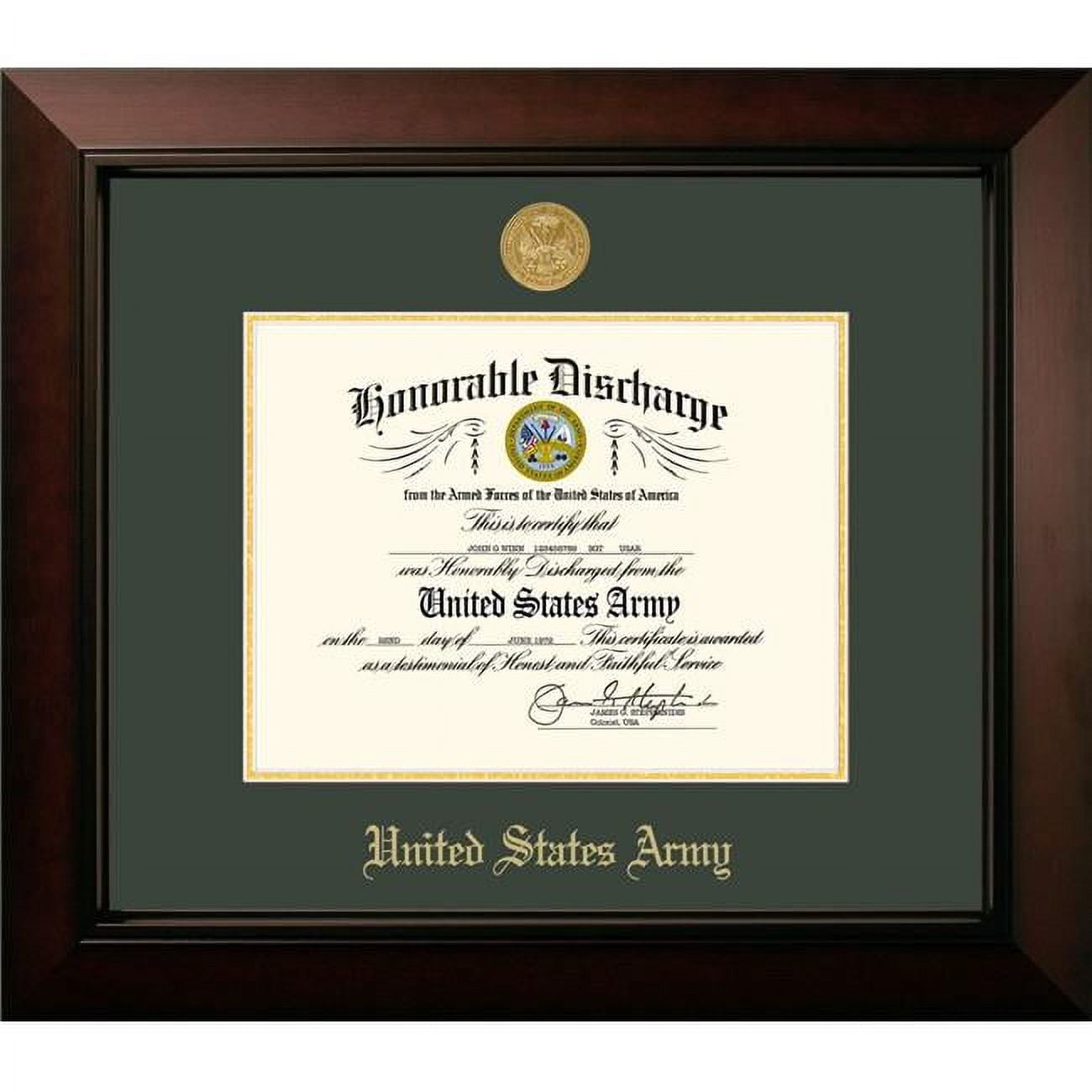 Patriot Frames Army Discharge Legacy Black Cherry Satin Frame - Gold Medallion - 8.5 x 11 in.