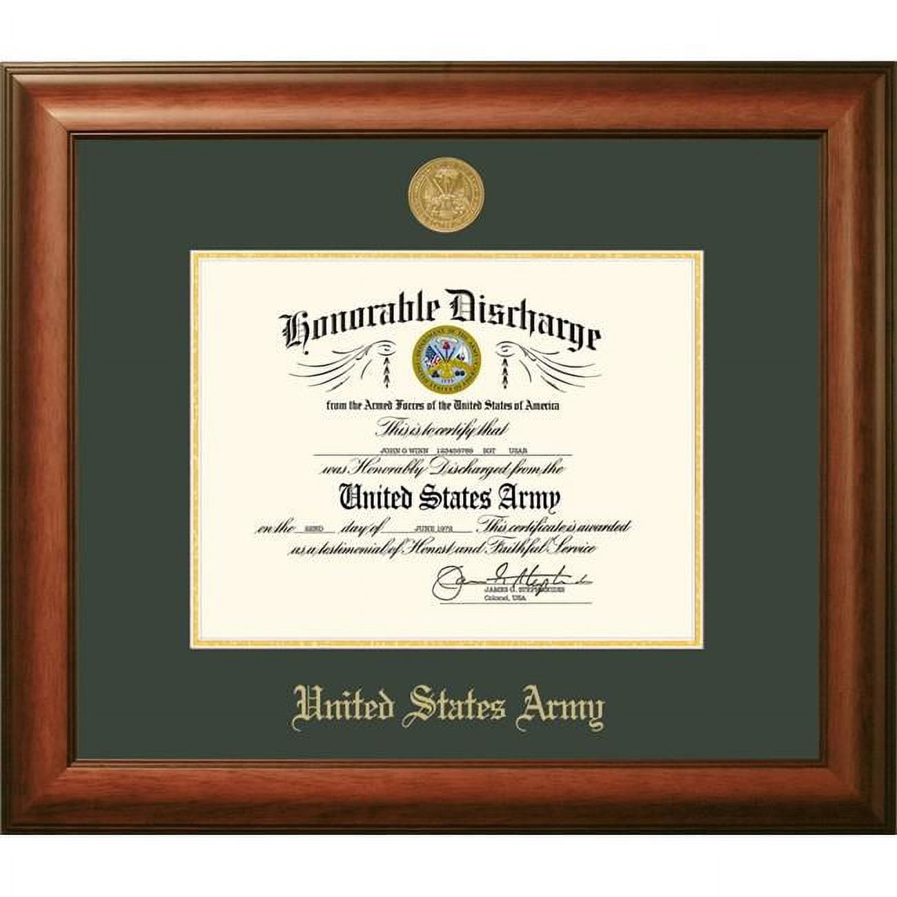 8.5 x 11 in. Patriot Frames Army Discharge Satin Walnut Frame Gold Medallion
