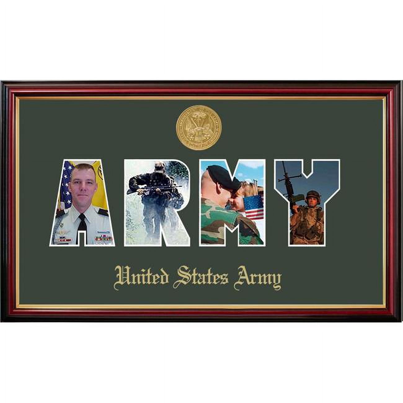 Picture of Campus Images ARSSPT001S Patriot Frames Army Collage Photo Petite Mahogany Frame with Gold Medallion