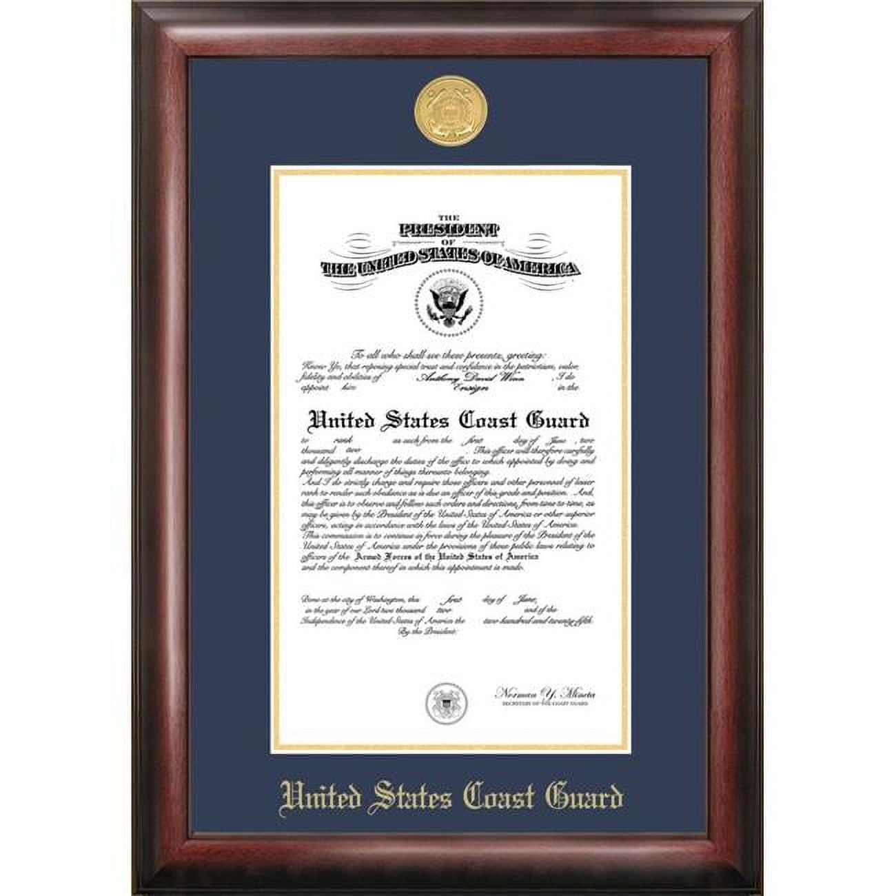 10 x 14 in. Patriot Frames Coast Guard Certificate Mahogany Frame with Gold Medallion