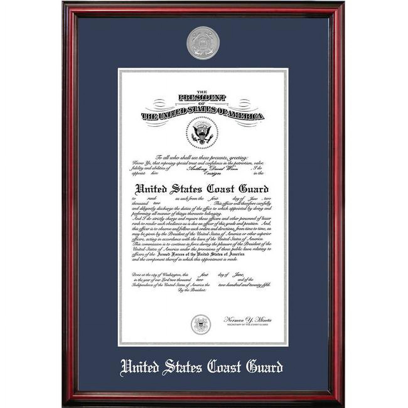 10 x 14 in. Patriot Frames Coast Guard Certificate Petite Cherry Frame with Silver Medallion