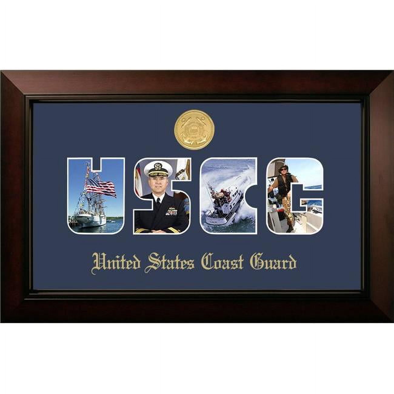 CGSSLG001S Patriot Frames Coast Guard Collage Photo Legacy Black Cherry Frame with Gold Medallion