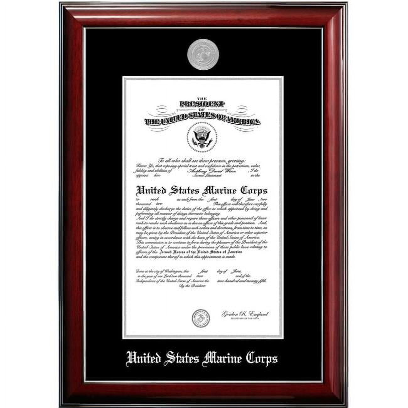 MACCL002 10 x 14 in. Patriot Frames Marine Certificate Classic Mahogany Frame with Silver Medallion