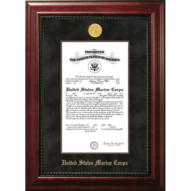 10 x 14 in. Patriot Frames Marine Certificate Executive Frame with Gold Medallion & Mahogany Filet