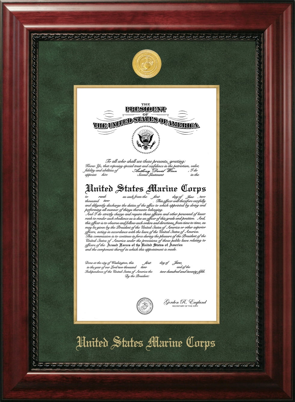 MACHO001 10 x 14 in. Patriot Frames Marine Certificate Honors Mahogany Frame with Gold Medallion