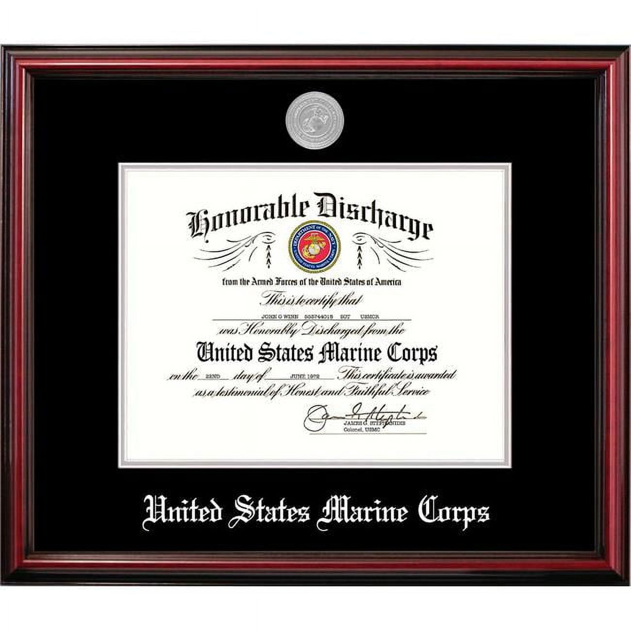 8.5 x 11 in. Patriot Frames Marine Discharge Petite Cherry Frame with Silver Medallion