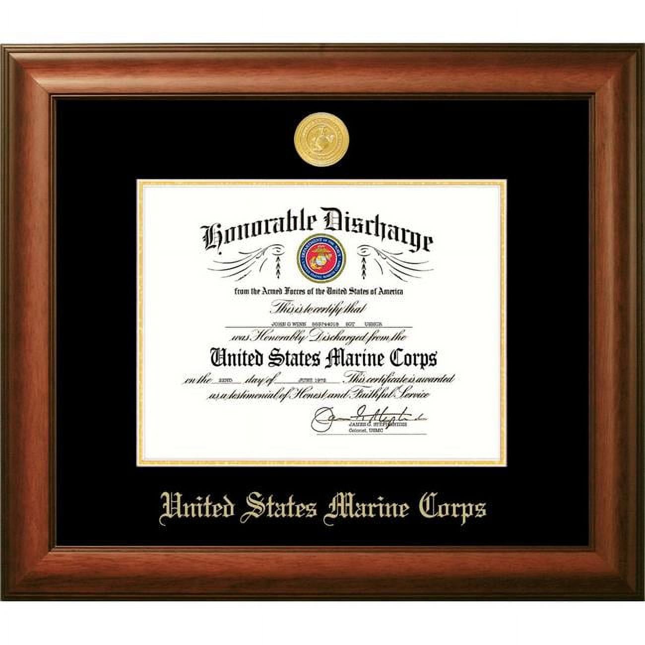 Patriot Frames Marine Discharge Satin Walnut Frame - Gold Medallion - 8.5 x 11 in.