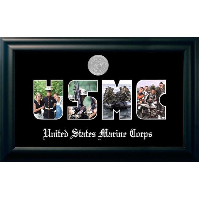 MASS002S Patriot Frames Marine Collage Satin Black Photo Frame with Silver Medallion
