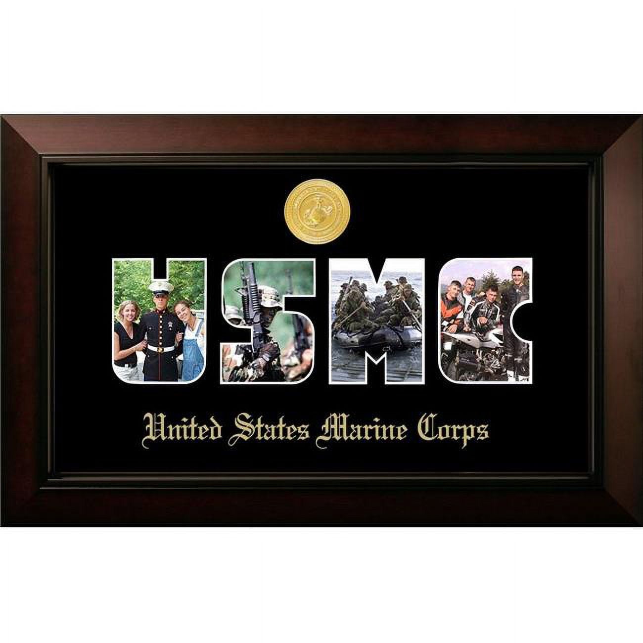 MASSLG001S Patriot Frames Marine Collage Photo Legacy Black Cherry Frame with Gold Medallion